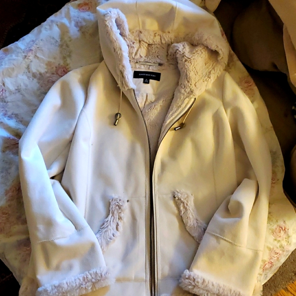 Faux fur and suede hooded winter coat